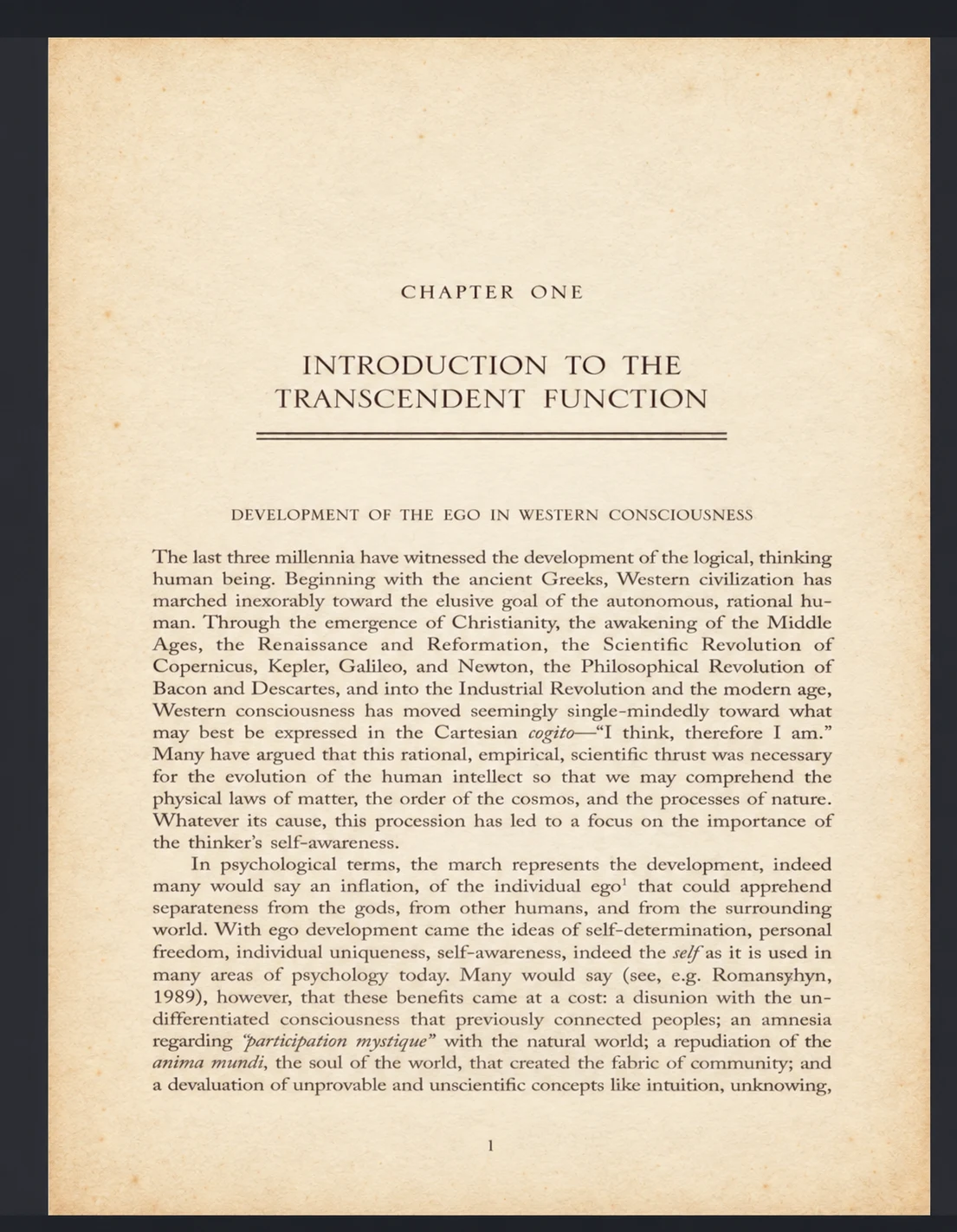 Illustrative book page titled Introduction to the Transcendent Function